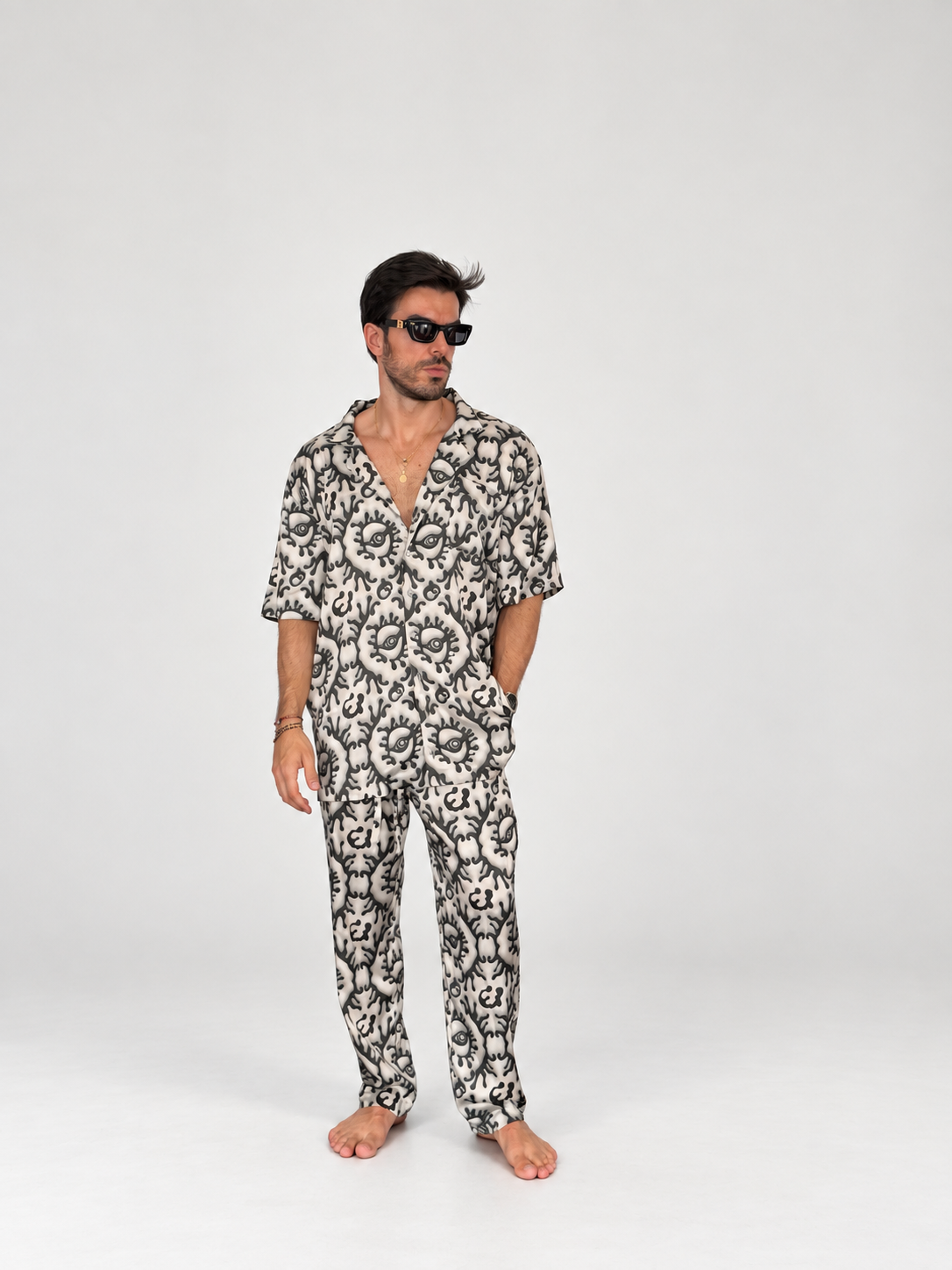 Beige Greek Eye SILK Set for Men / Party Pajama PRE SALE