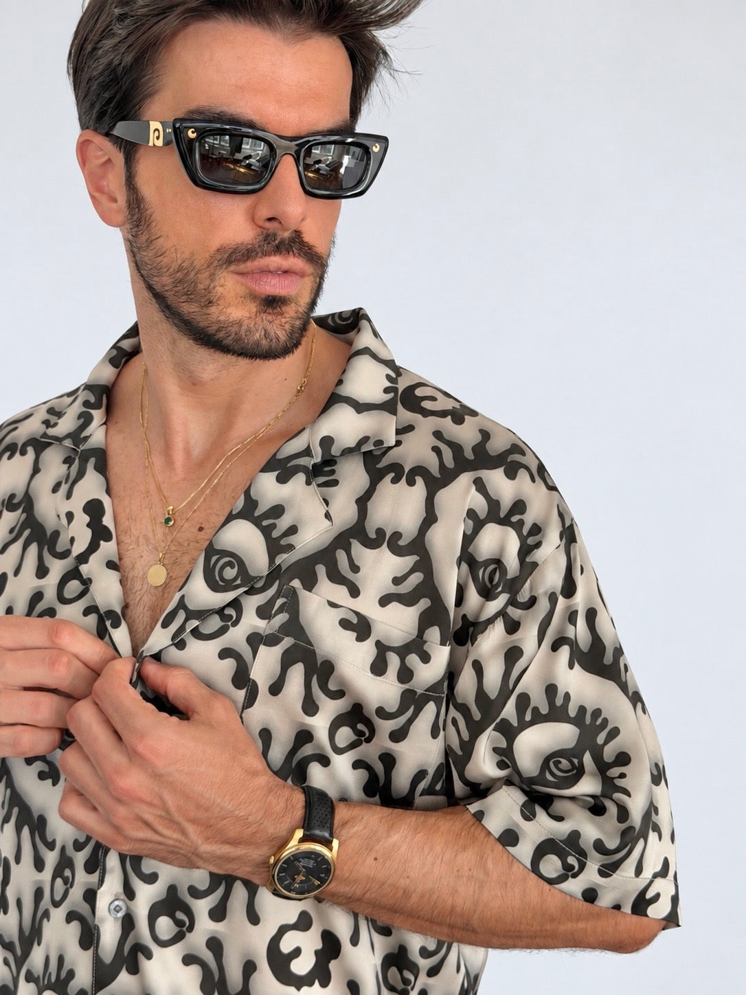 Beige Greek Eye SILK Set for Men / Party Pajama  PRE SALE