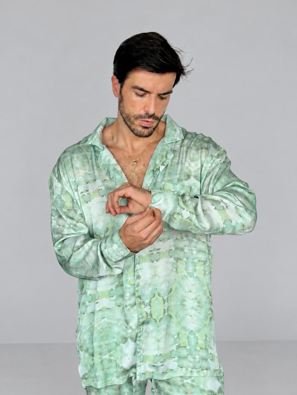 GREEN Tie Die SILK Set for Men/ Party Pajama - PRE SALE