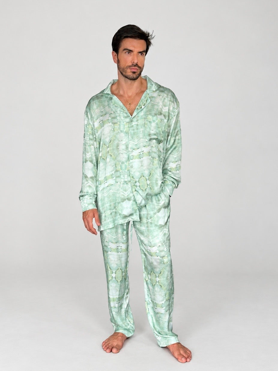 GREEN Tie Die SILK Set for Men/ Party Pajama - PRE SALE