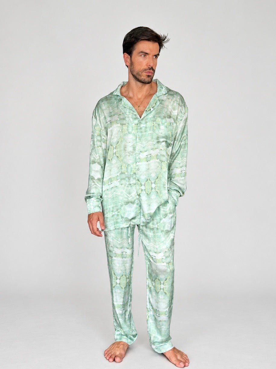 GREEN Tie Die SILK Set for Men/ Party Pajama - PRE SALE