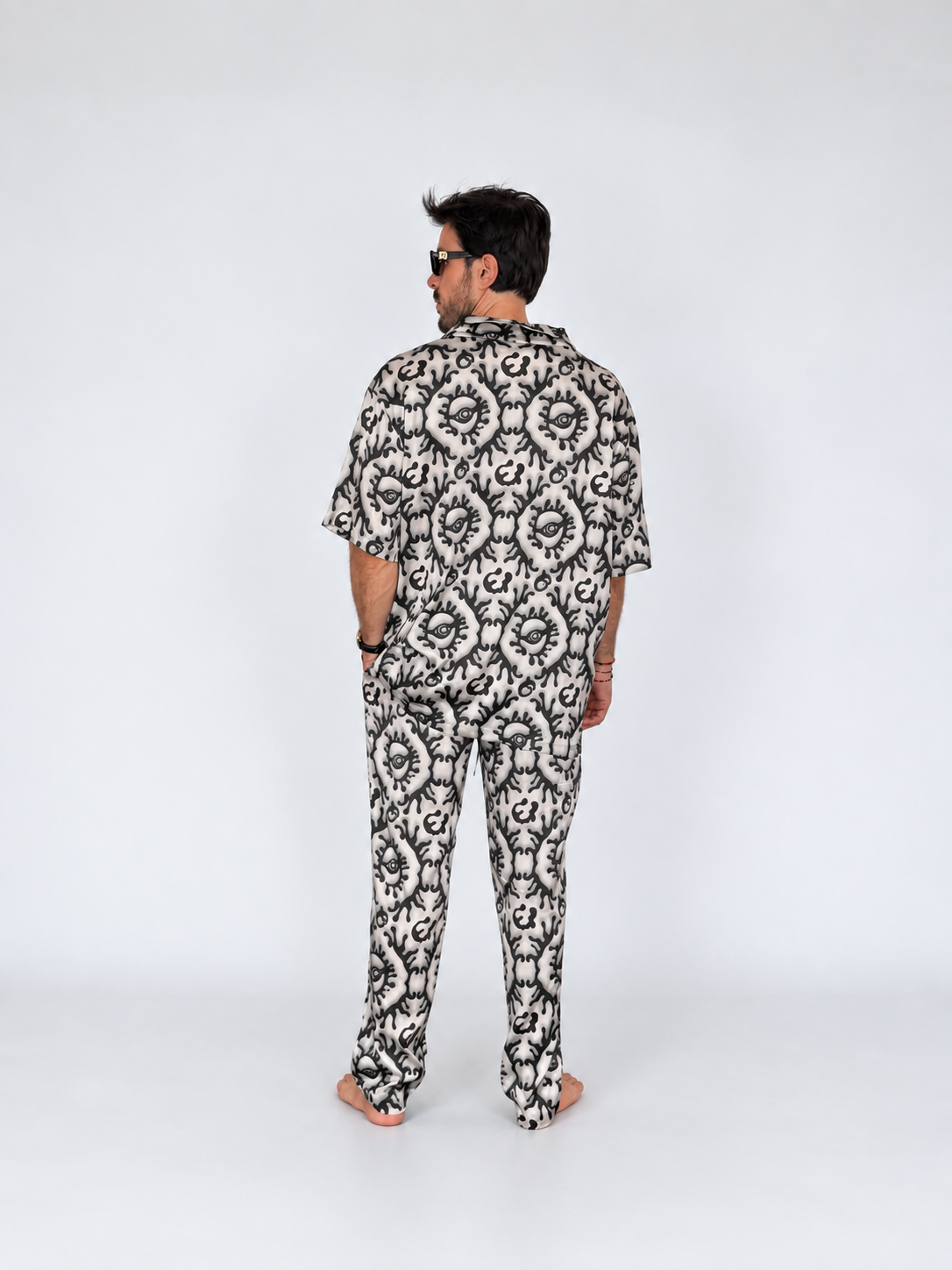 Beige Greek Eye SILK Set for Men / Party Pajama  PRE SALE