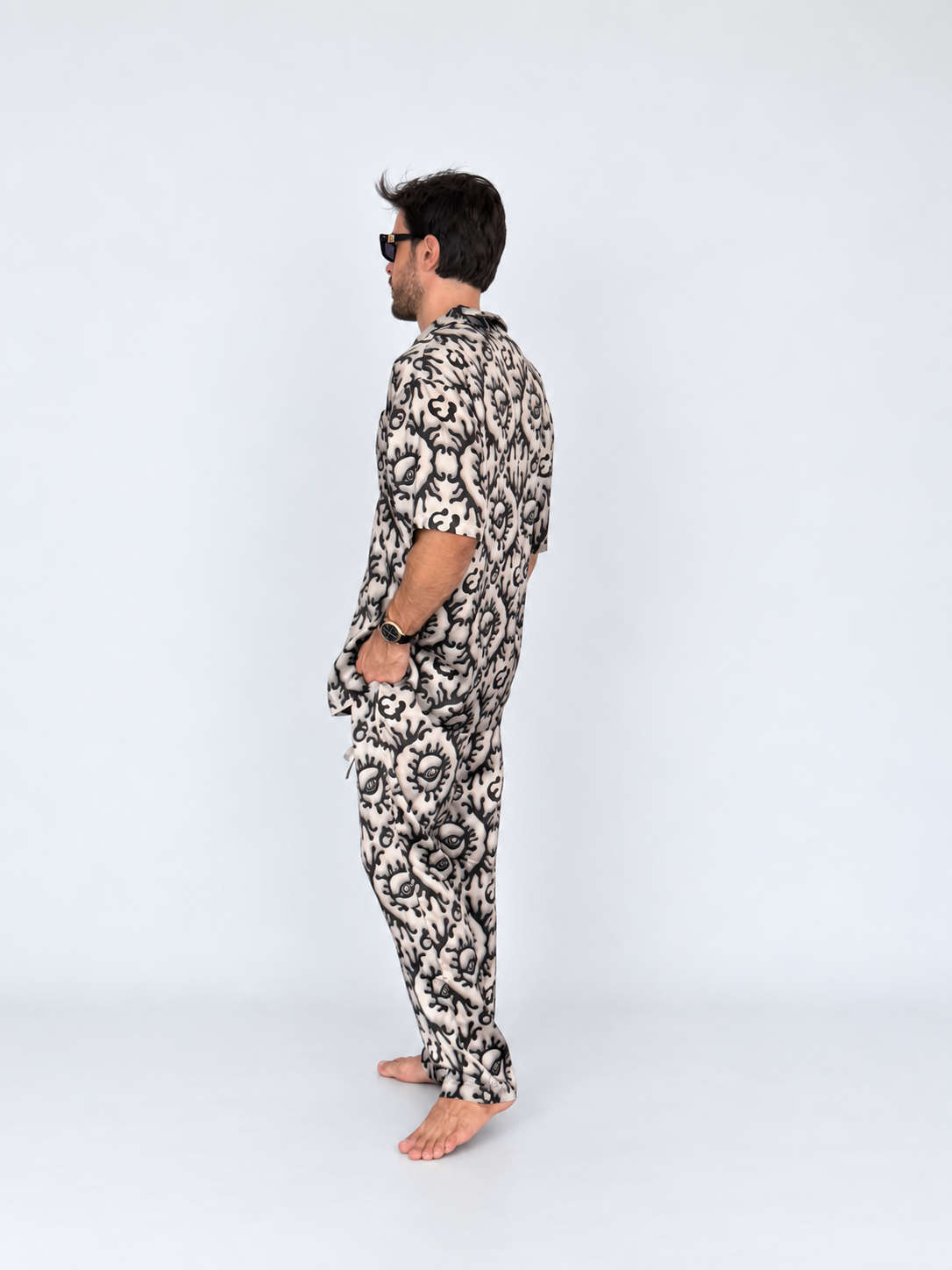 Beige Greek Eye SILK Set for Men / Party Pajama  PRE SALE