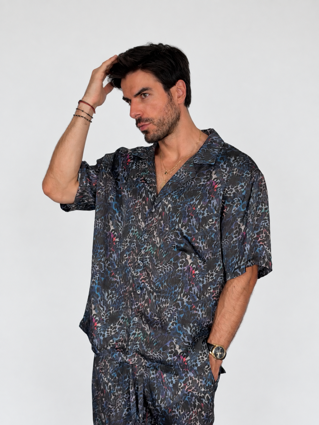 BLUE ANIMAL PRINT SILK Set for Men / Party Pajama  PRE SALE