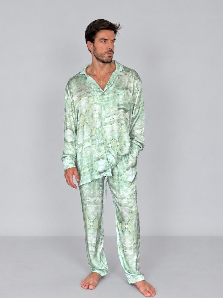 GREEN Tie Die SILK Set for Men/ Party Pajama - PRE SALE