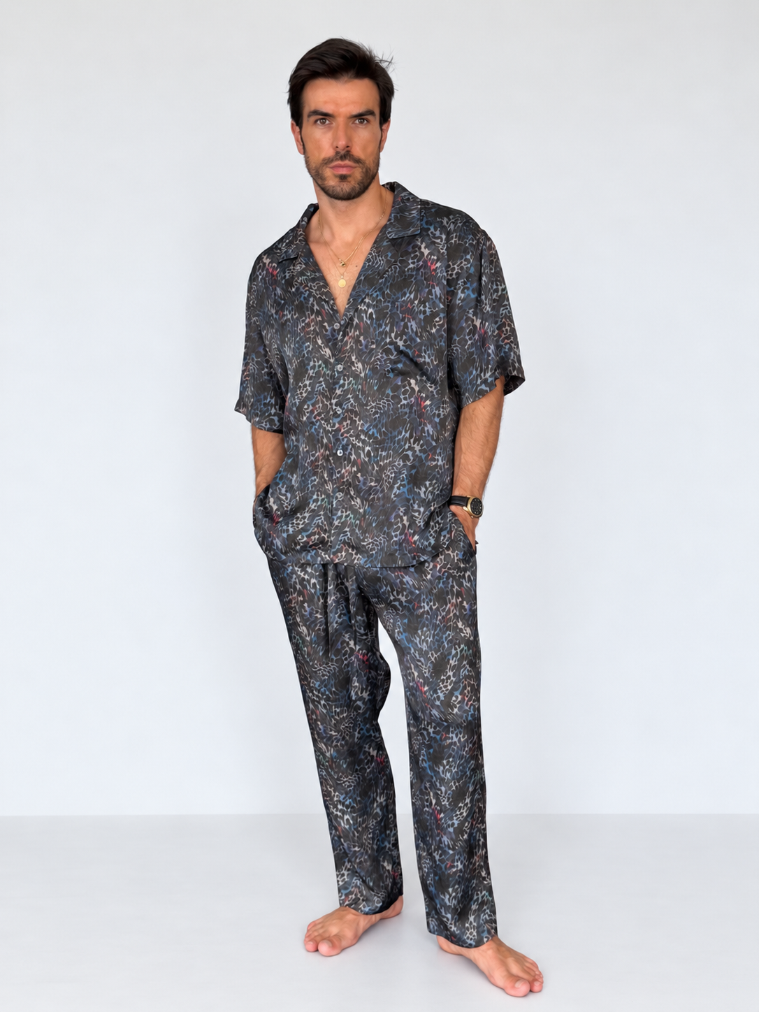 BLUE ANIMAL PRINT SILK Set for Men / Party Pajama  PRE SALE