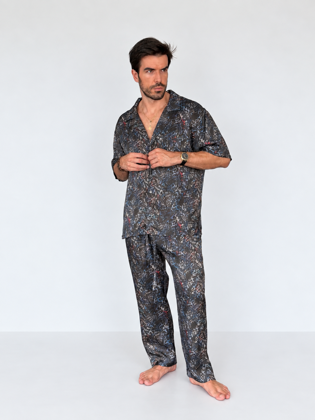 BLUE ANIMAL PRINT SILK Set for Men / Party Pajama  PRE SALE