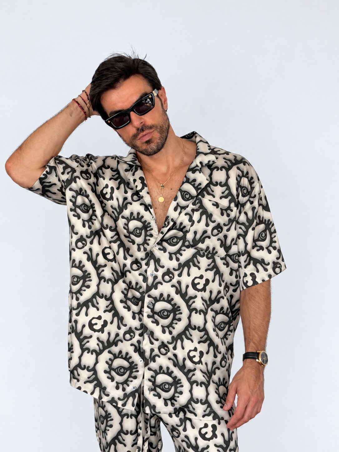 Beige Greek Eye SILK Set for Men / Party Pajama  PRE SALE