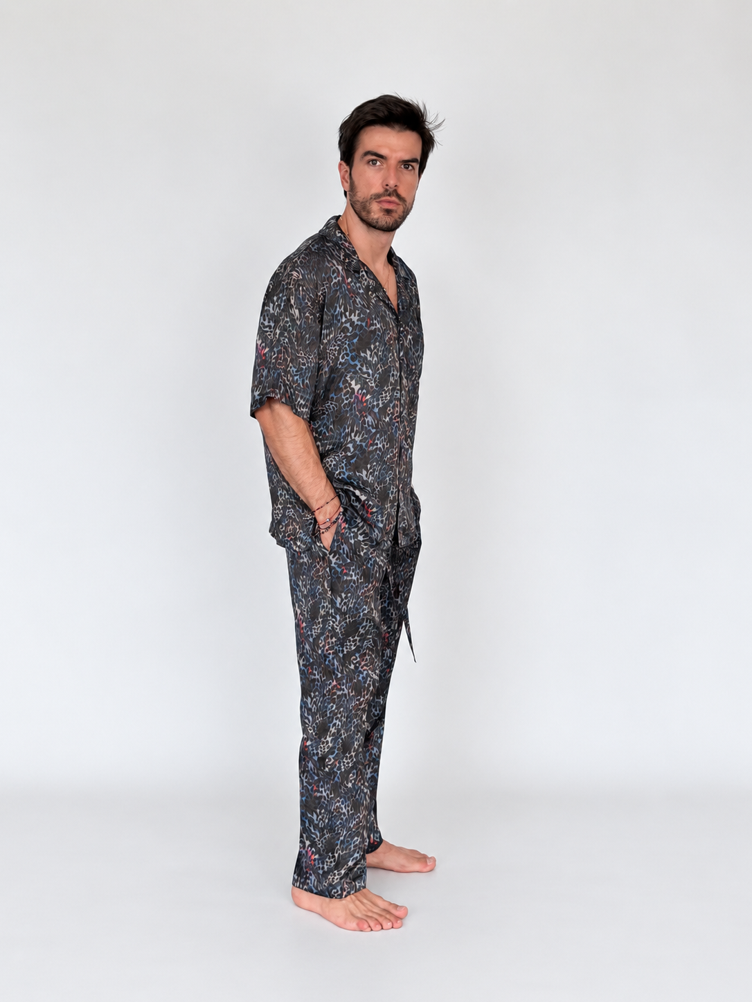 BLUE ANIMAL PRINT SILK Set for Men / Party Pajama  PRE SALE