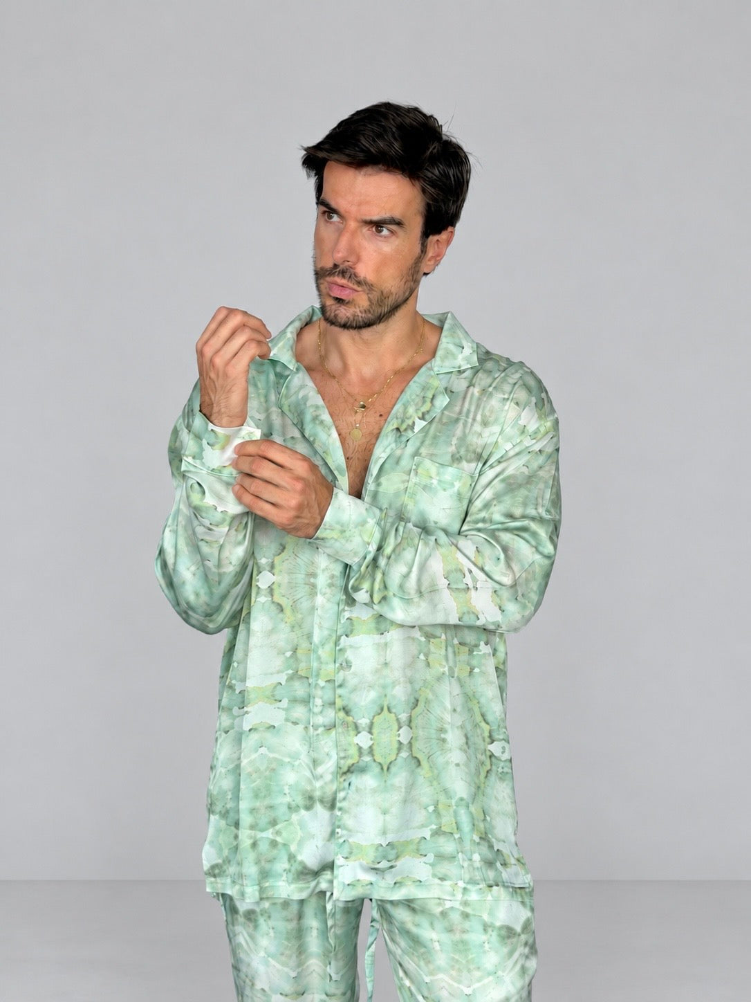 GREEN Tie Die SILK Set for Men/ Party Pajama - PRE SALE