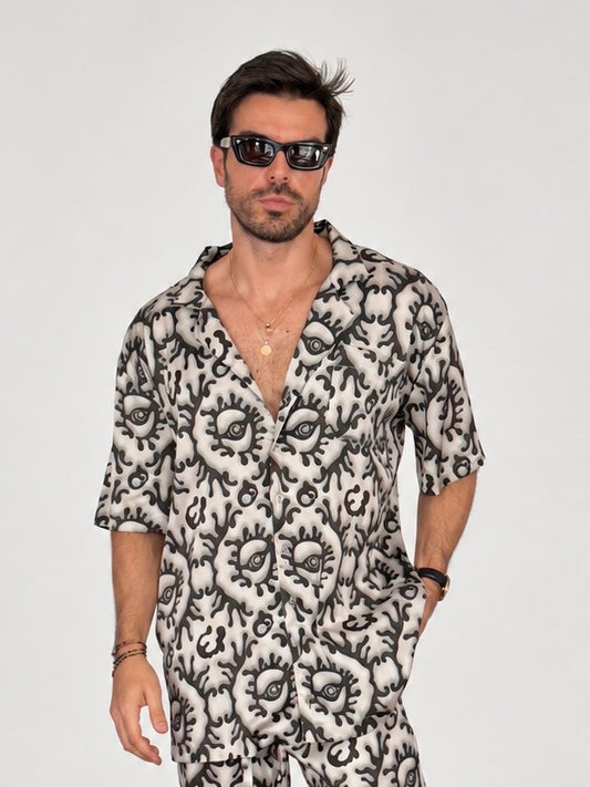 Beige Greek Eye SILK Set for Men / Party Pajama  PRE SALE