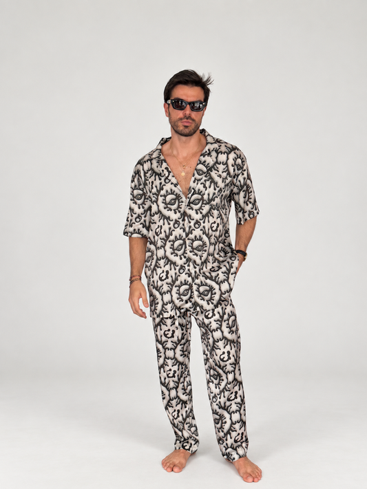 Beige Greek Eye SILK Set for Men / Party Pajama  PRE SALE