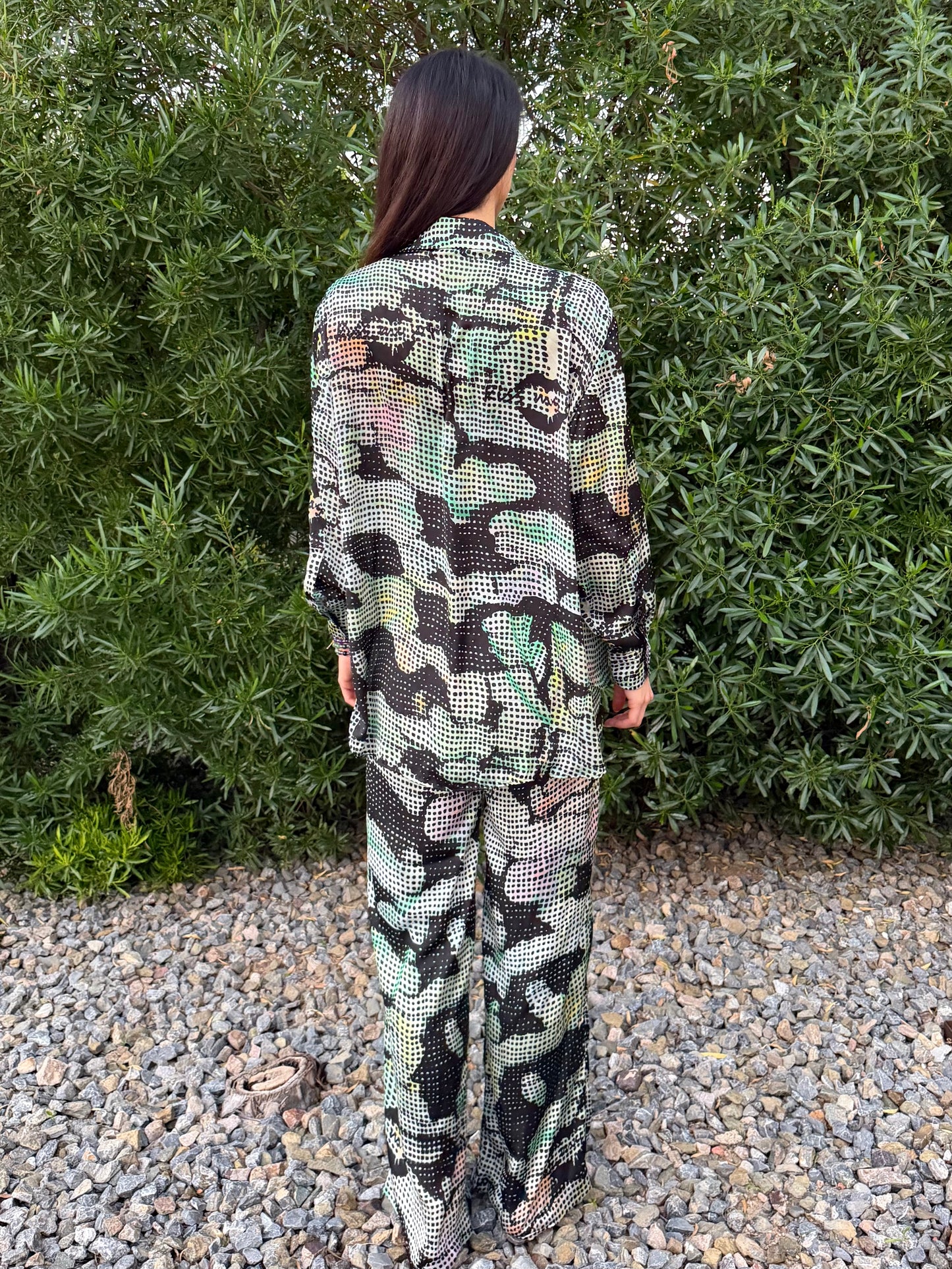 Luxury Silk Set for Women - Party pajama - Green and Black