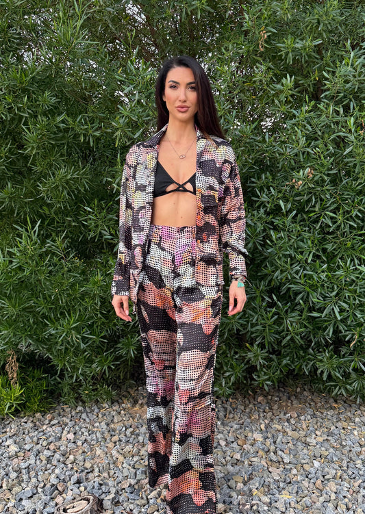 Luxury Party Pajama Silk Set orange and black